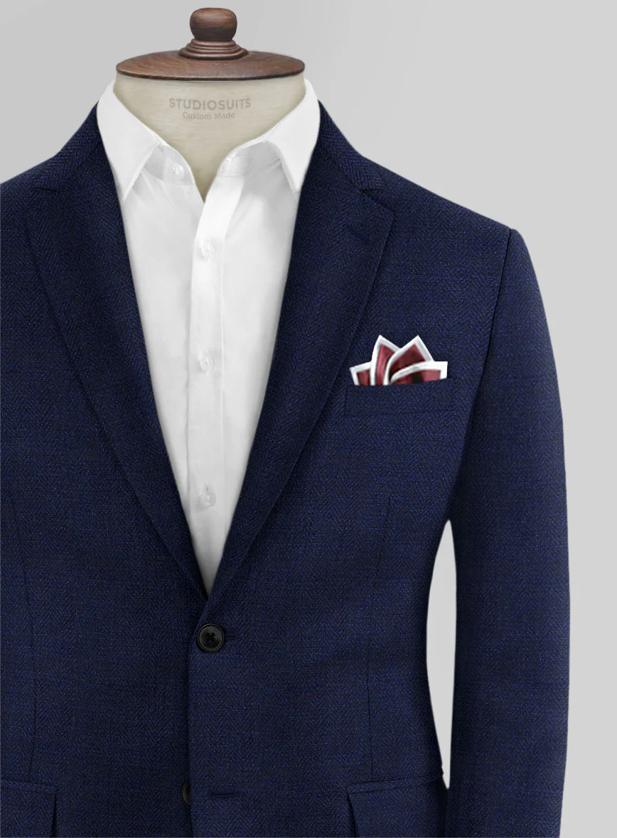 Scabal Navy Blue Herringbone Wool Jacket - Image 3