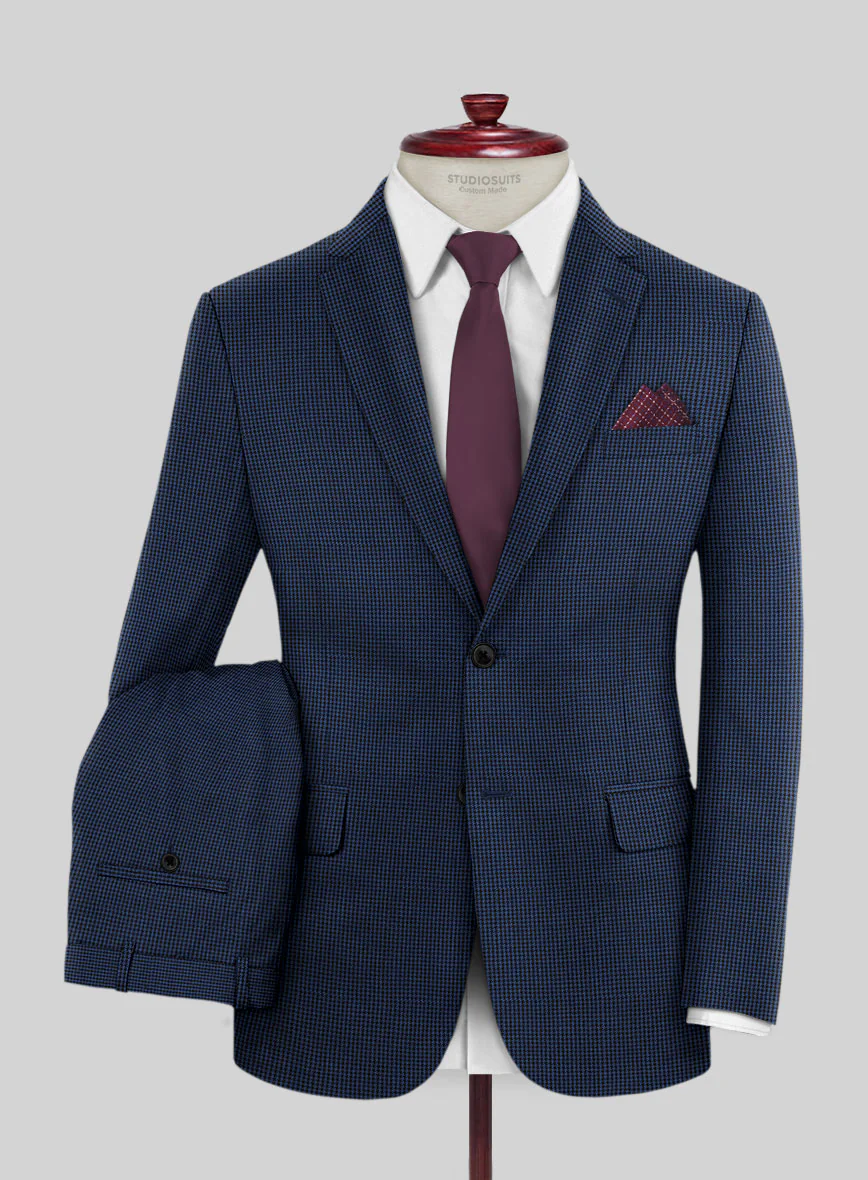 Scabal Omiero Houndstooth Blue Wool Suit