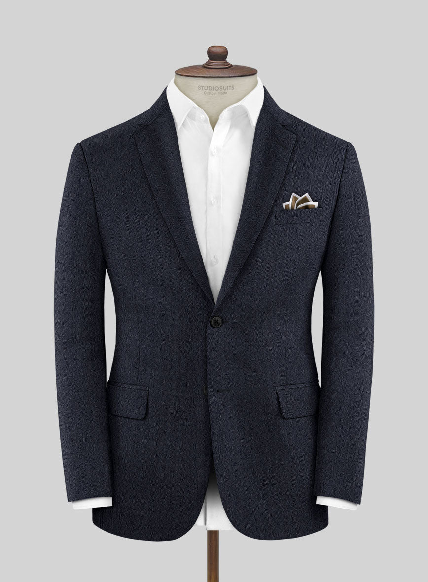 Scabal Qoiel Herringbone Blue Wool Jacket