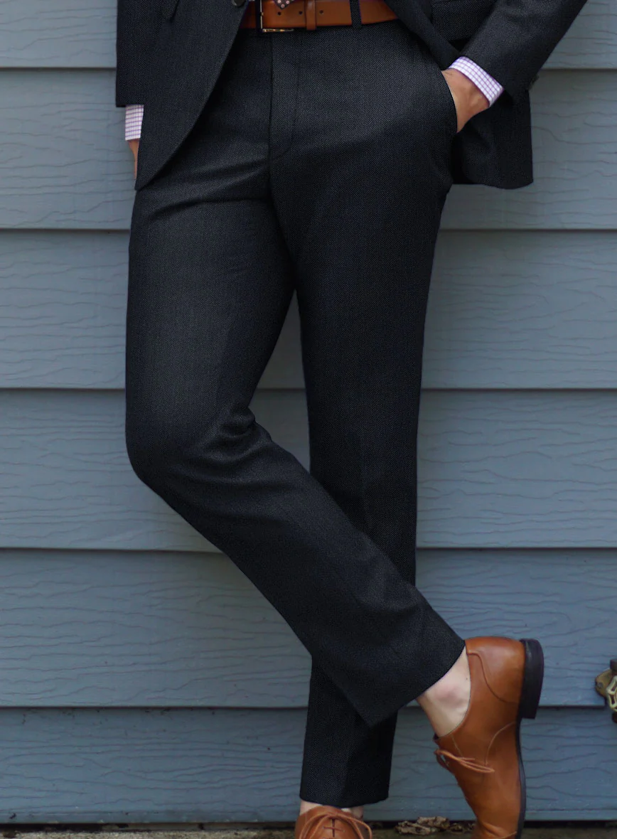 Scabal Qoiel Herringbone Blue Wool Pants - Image 2