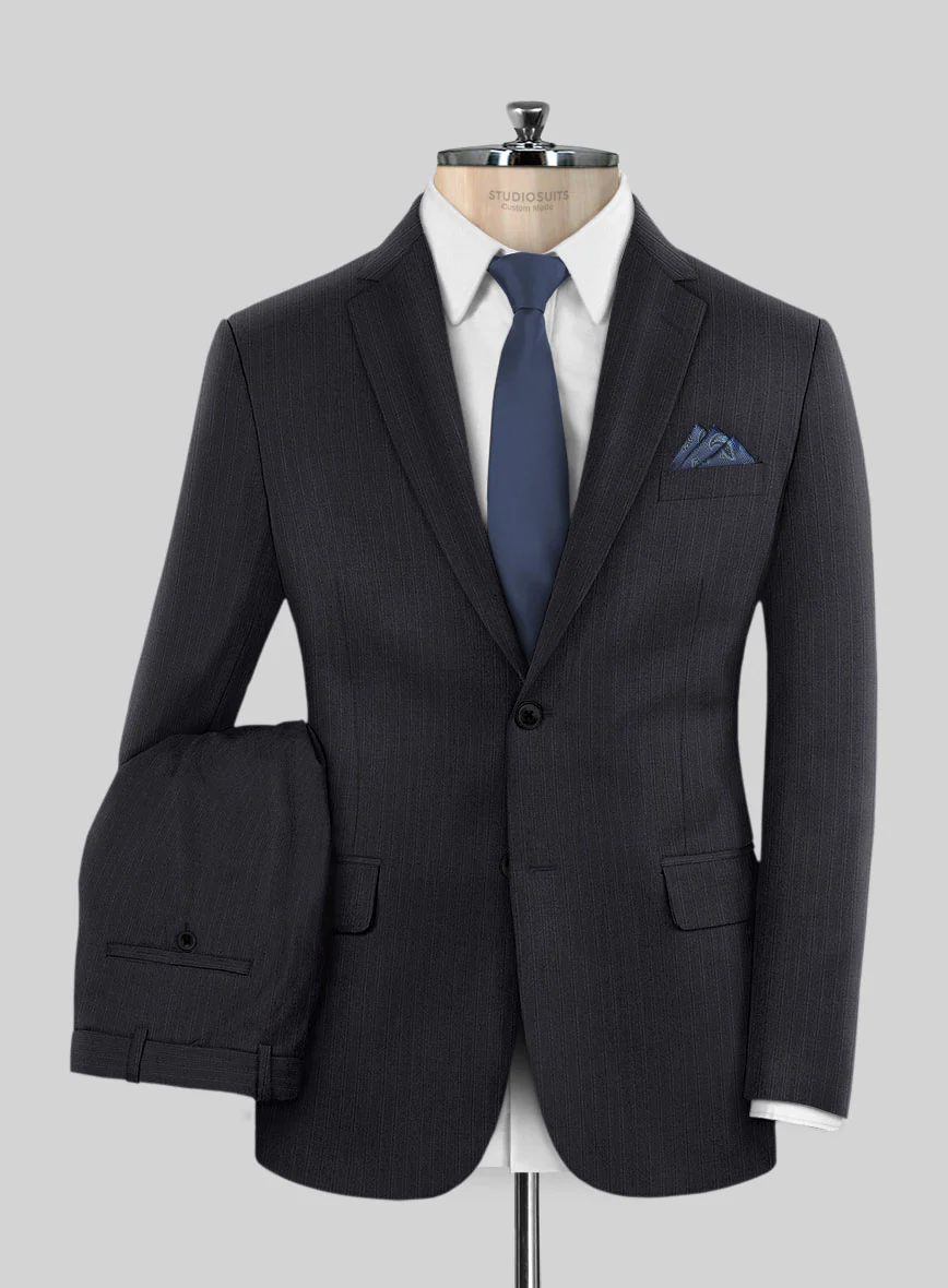 Scabal Rioli Stripe Blue Wool Suit