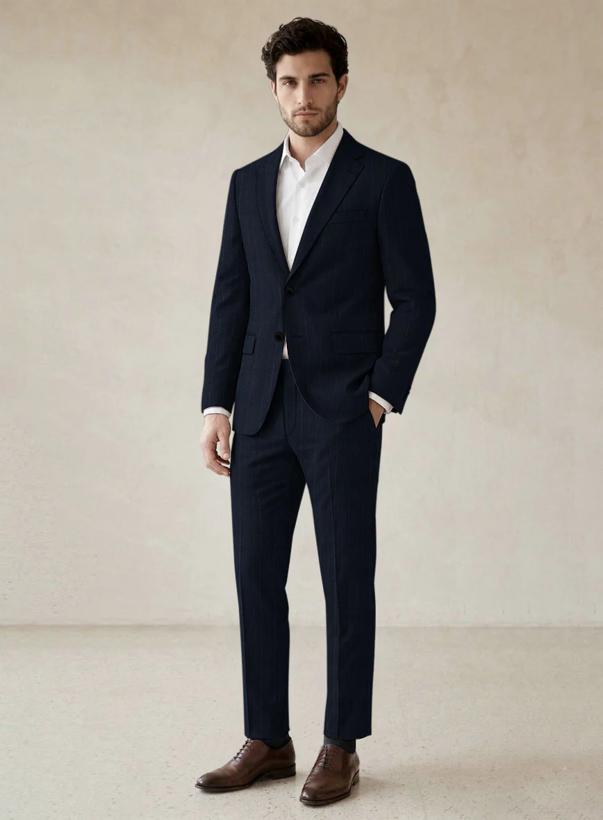 Scabal Sapphire Beaded Stripe Blue Wool Suit