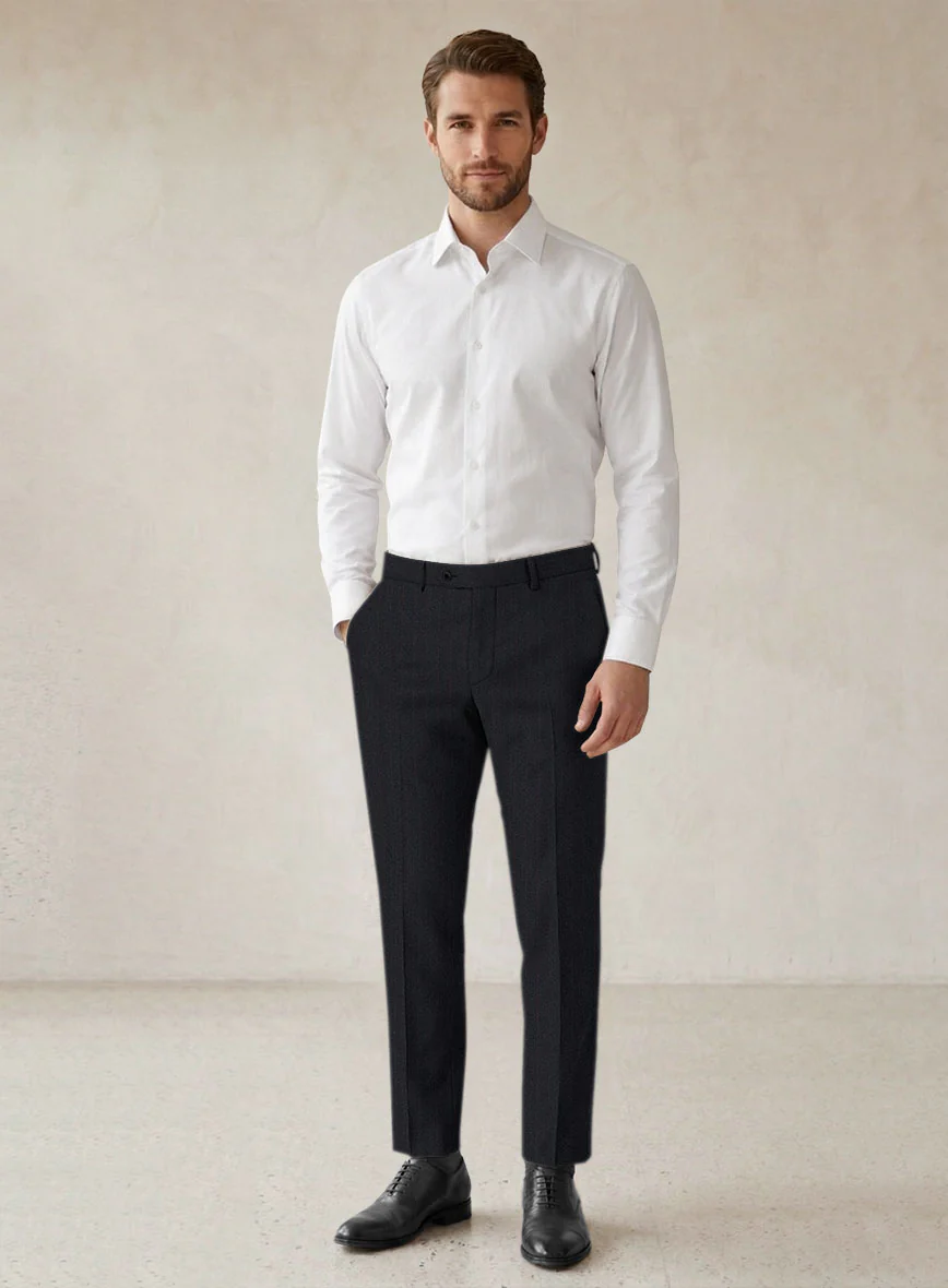 Scabal Sapphire Beaded Stripe Charcoal Wool Pants - Image 3