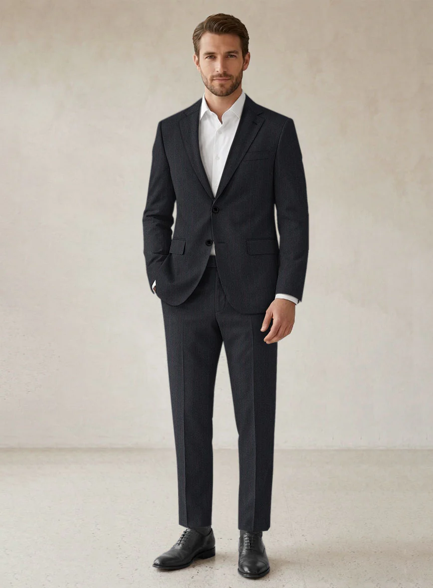 Scabal Sapphire Beaded Stripe Charcoal Wool Suit