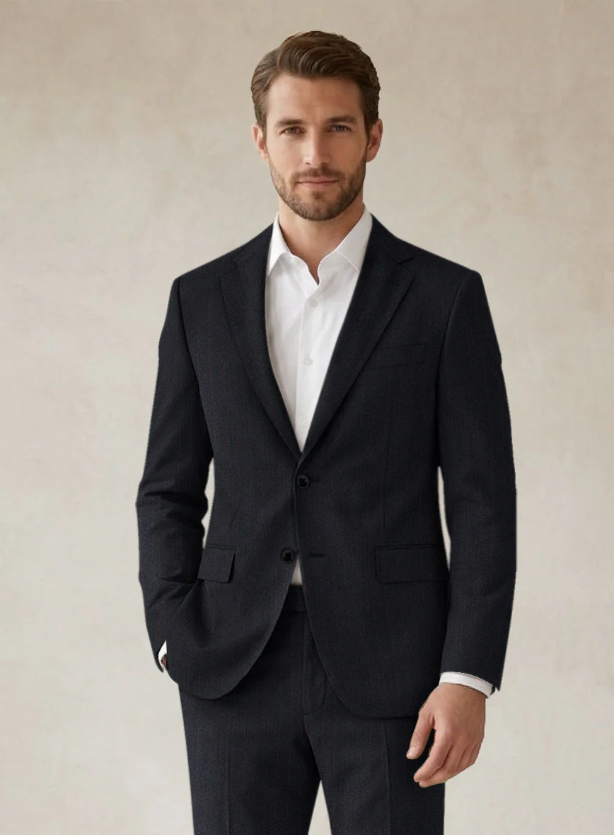Scabal Sapphire Beaded Stripe Charcoal Wool Suit - Image 4
