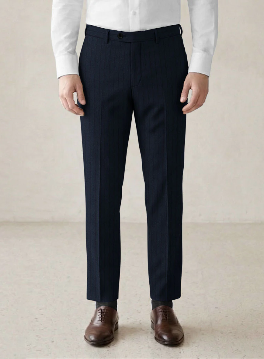 Scabal Sapphire Chalkstripe Blue Wool Pants