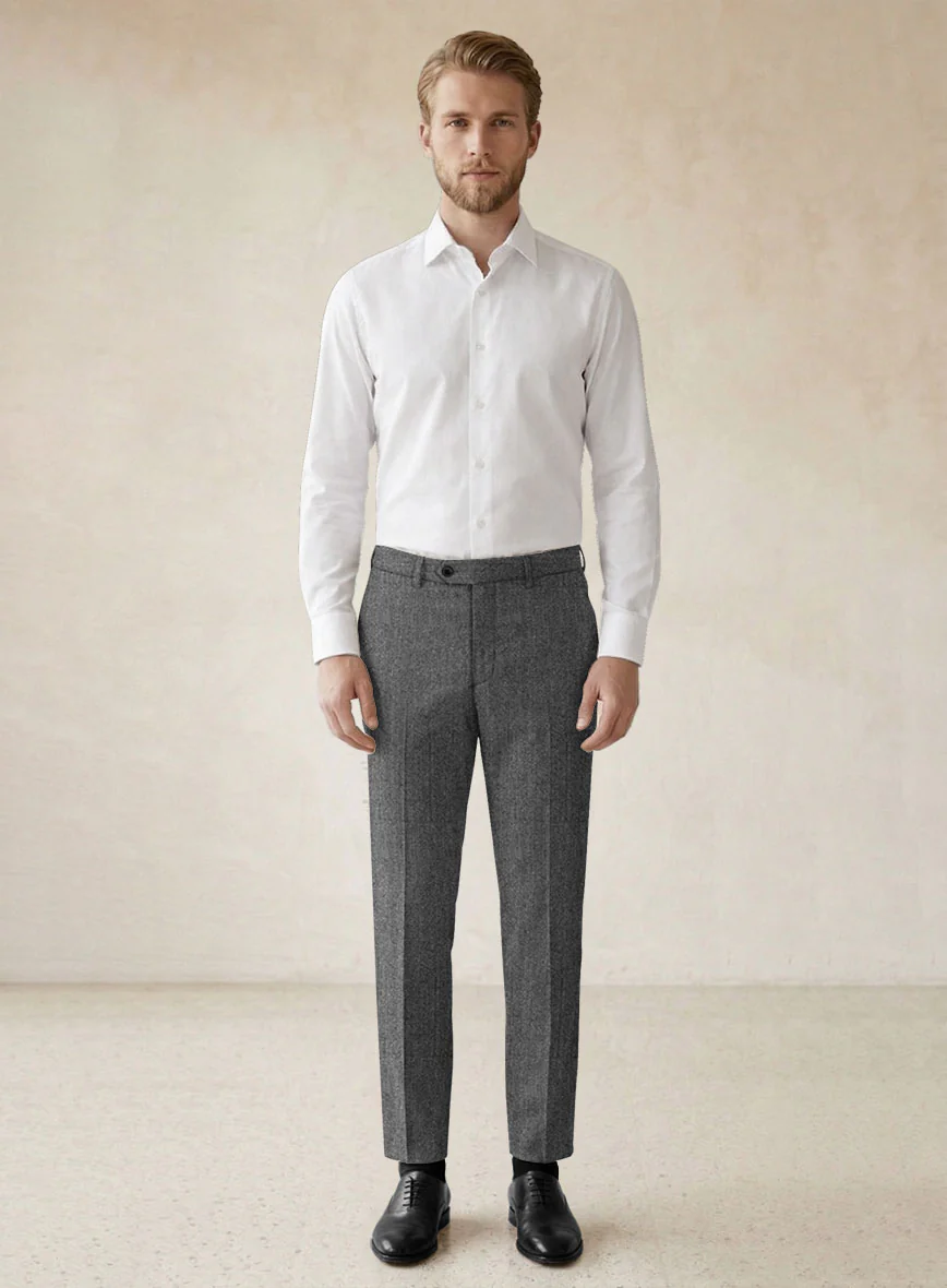 Scabal Sapphire Herringbone Gray Wool Pants - Image 3
