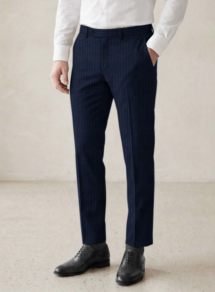 Scabal Sapphire Pinstripe Blue Wool Pants