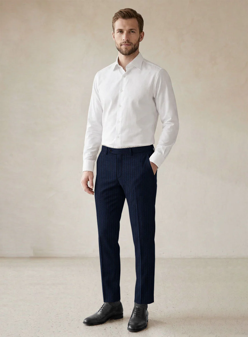 Scabal Sapphire Pinstripe Blue Wool Pants - Image 3