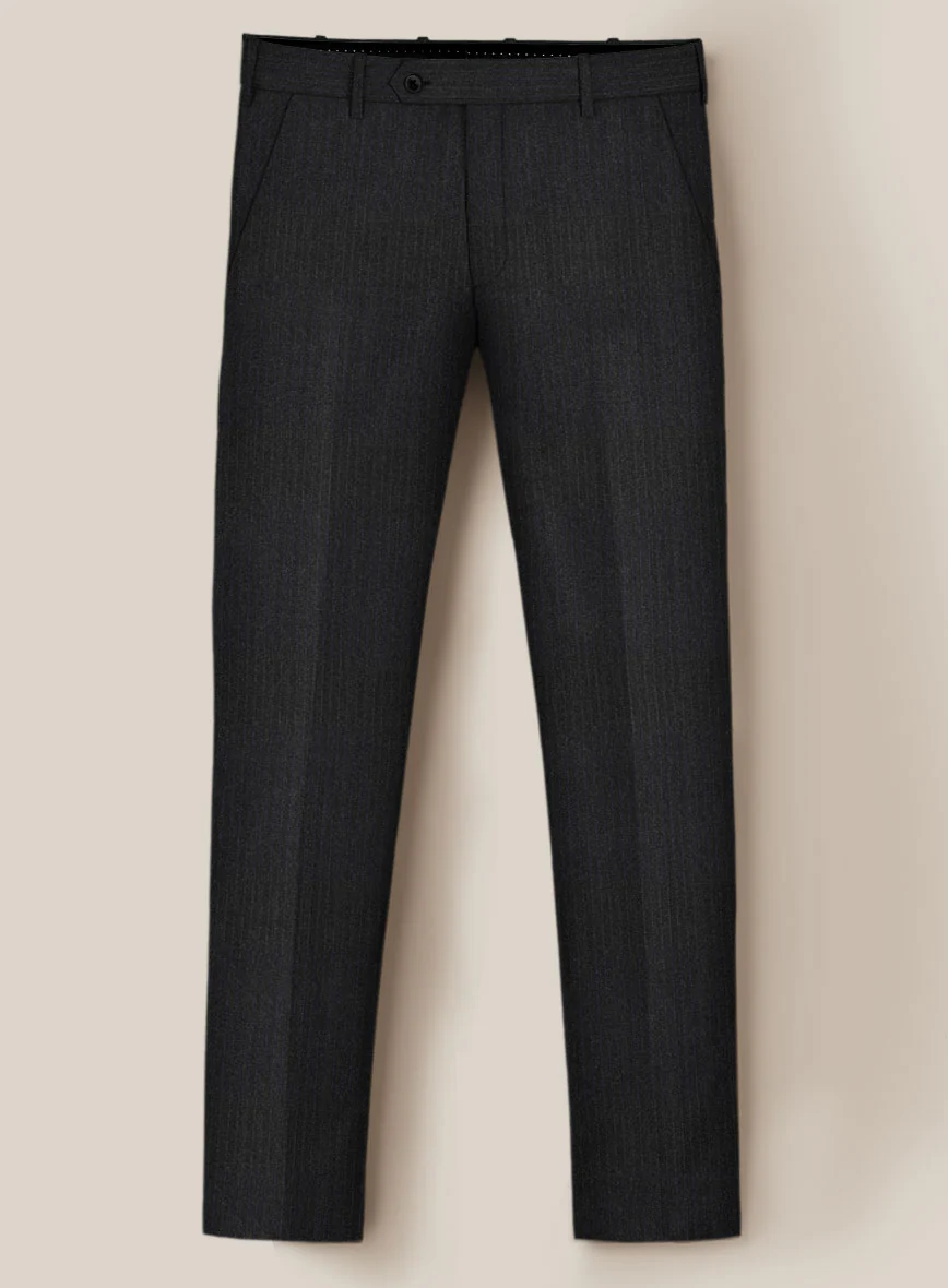 Scabal Sapphire Pinstripe Charcoal Wool Pants - Image 2