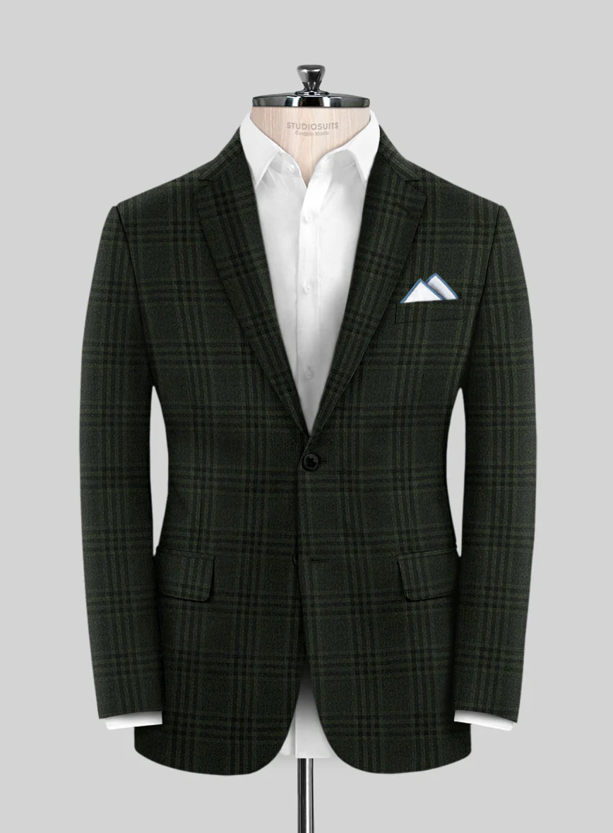 Scabal Seaweed Green Checks Wool Jacket