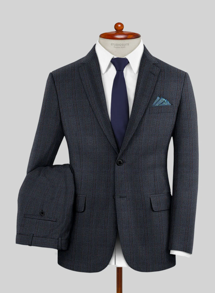 Scabal Tornado Glen Blue Wool Suit
