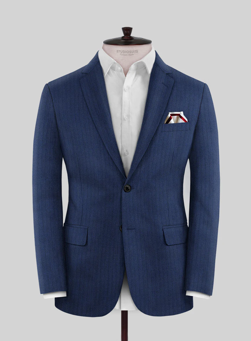 Scabal Tornado Herringbone Blue Wool Jacket