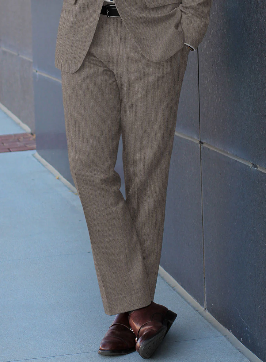 Scabal Tornado Herringbone Brown Wool Pants - Image 2