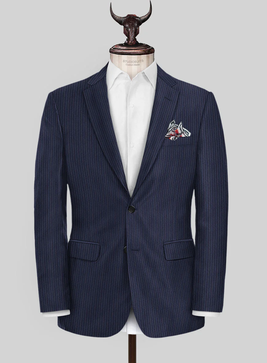 Scabal Tornado Herringbone Dark Blue Wool Suit - Image 3