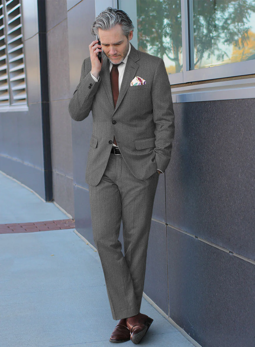 Scabal Tornado Herringbone Gray Wool Suit - Image 2