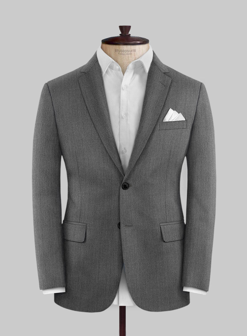 Scabal Tornado Herringbone Gray Wool Suit - Image 3