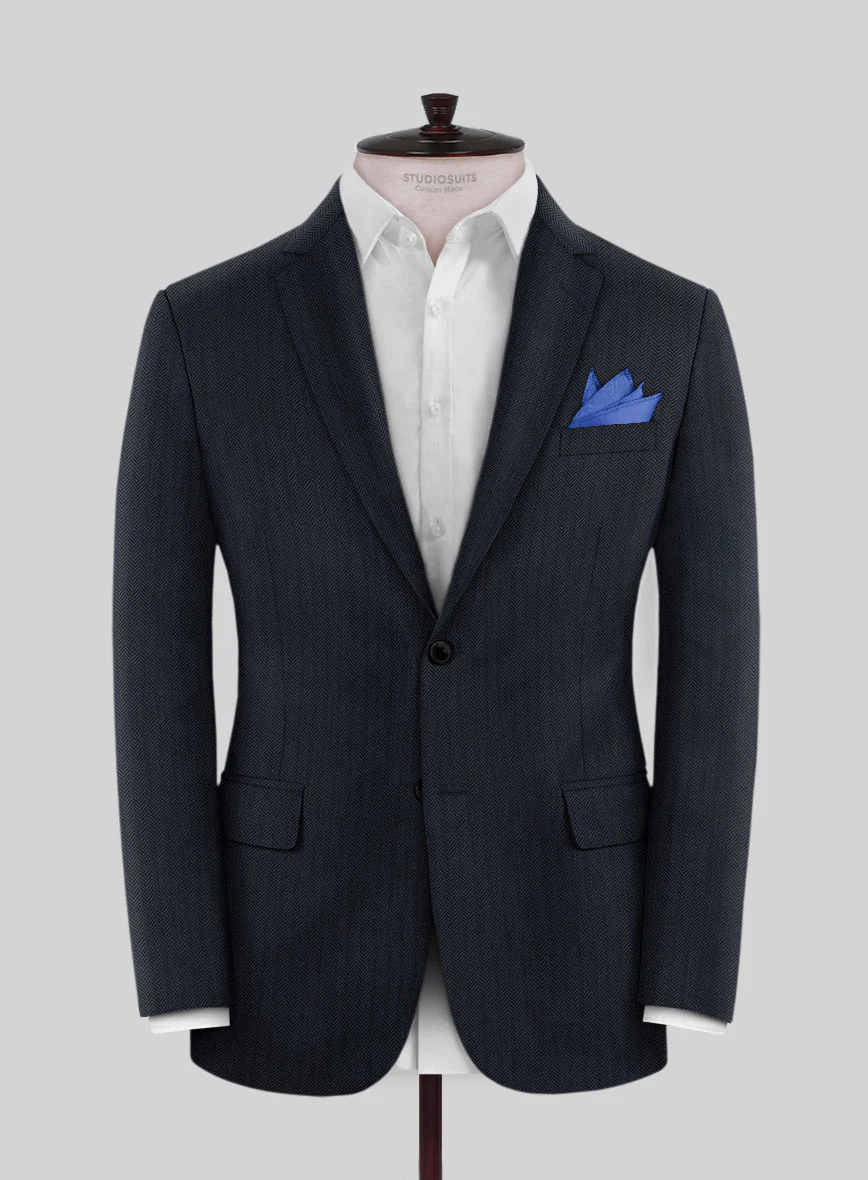 Scabal Tornado Herringbone Slate Blue Wool Jacket