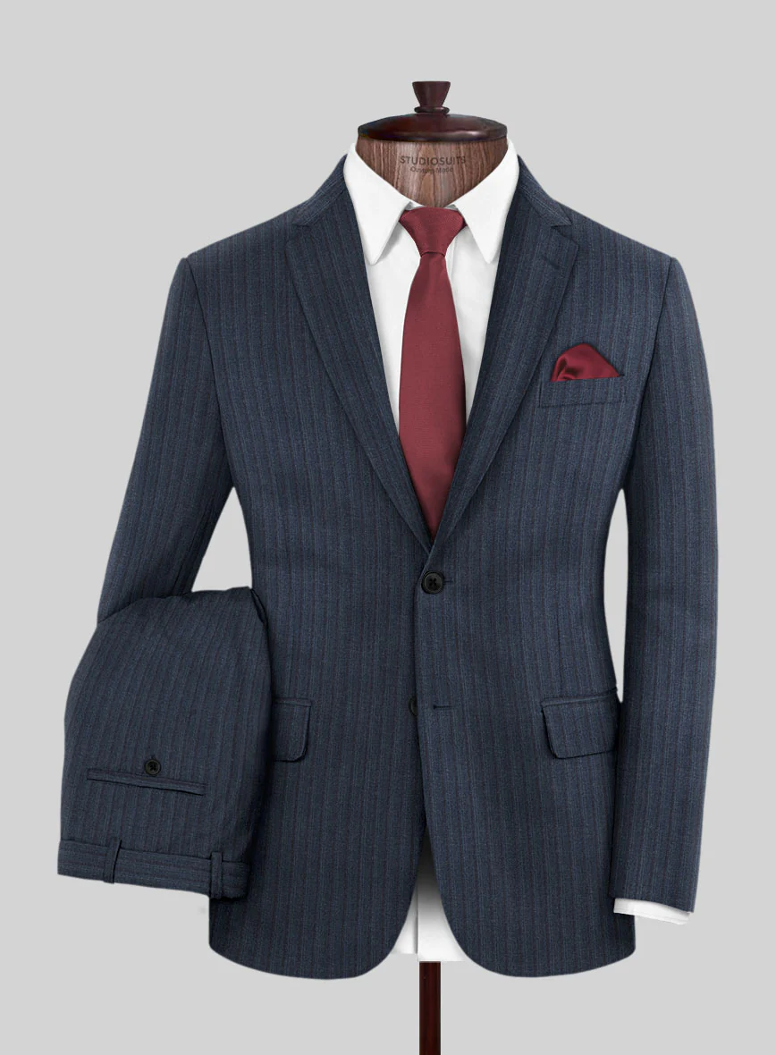 Scabal Tornado Stripes Blue Wool Suit