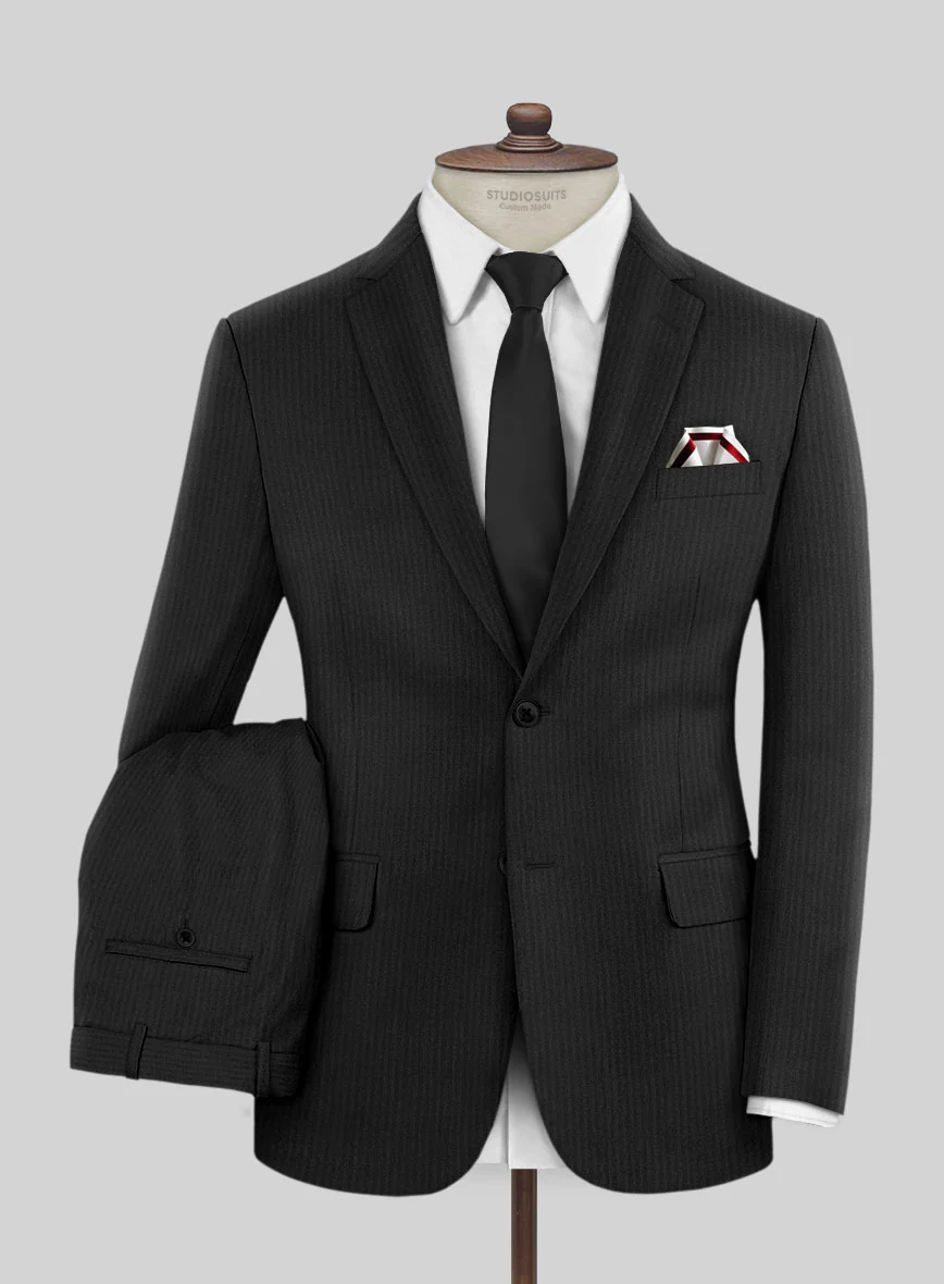 Scabal Tunata Stripe Black Wool Suit