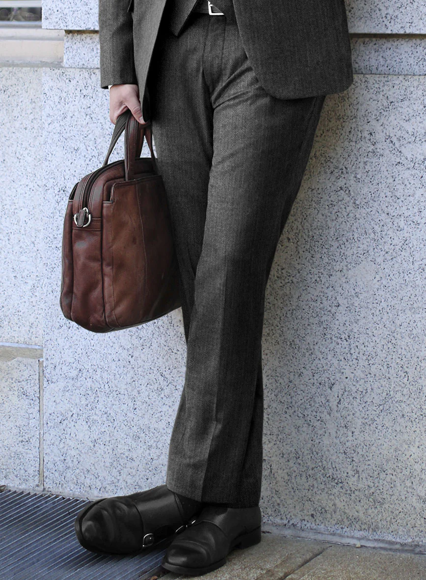 Scabal Uran Herringbone Gray Wool Pants - Image 2