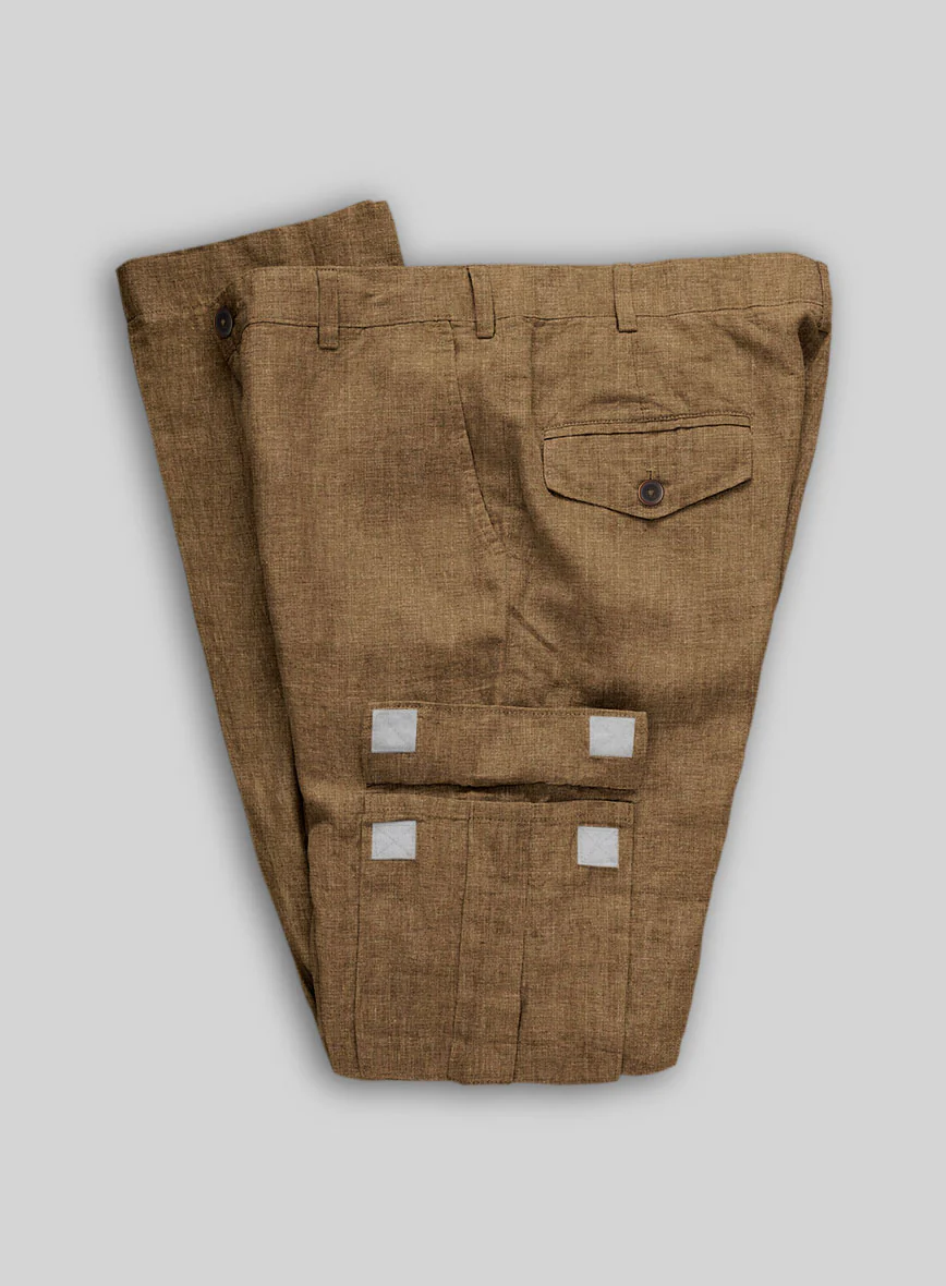 Sepia Brown Linen Cargo Pants - Image 4