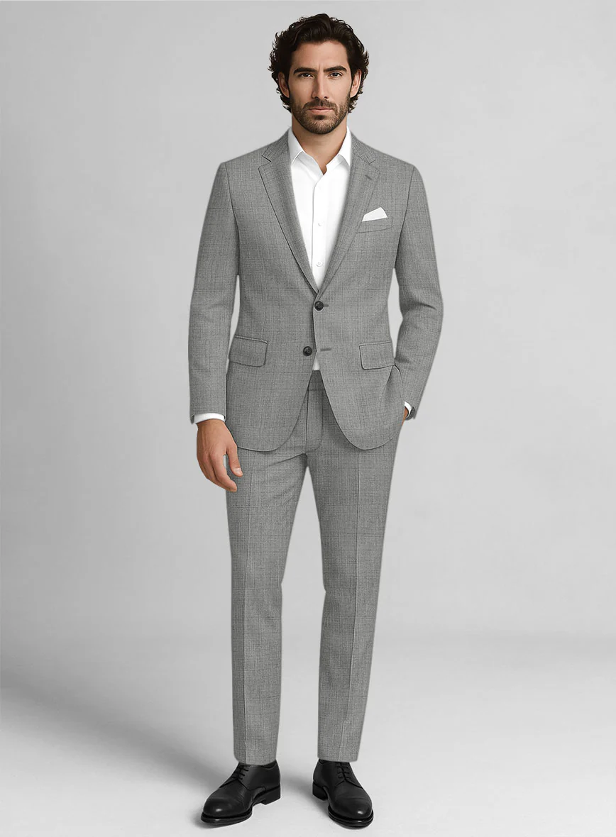 Sharkskin Light Gray Wool Suit