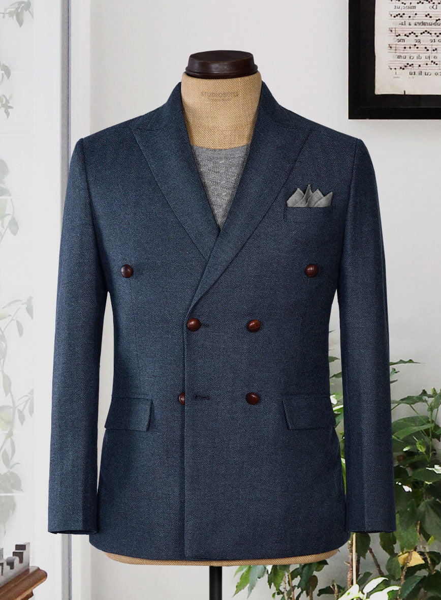 Showman Blue Herringbone Tweed Double Breasted Jacket II