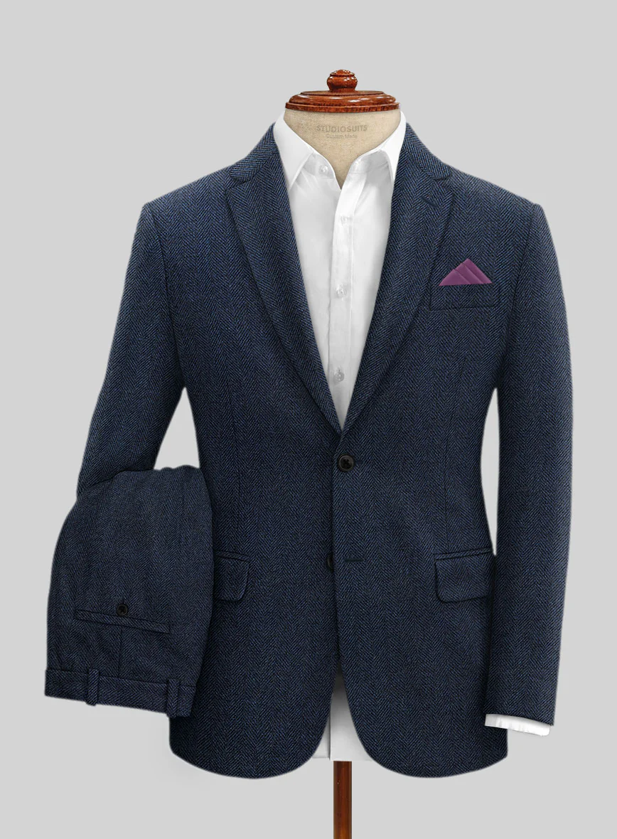 Showman Blue Herringbone Tweed Suit - Image 2