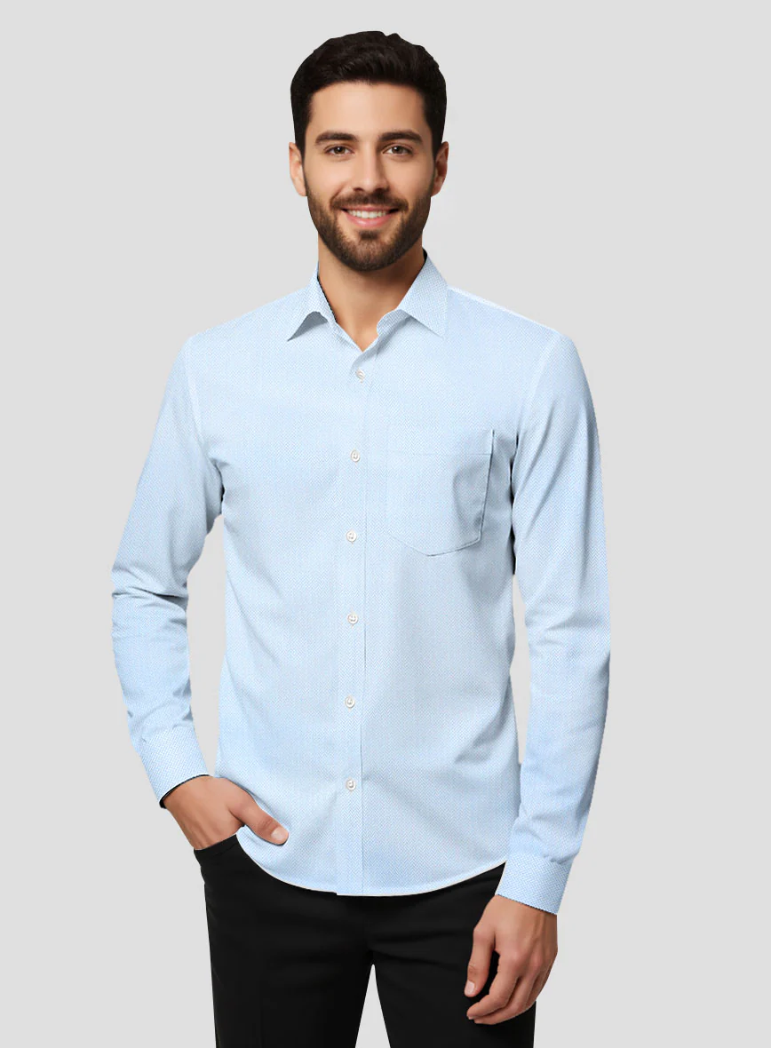 Sky Blue Herringbone Cotton Shirt - Image 2