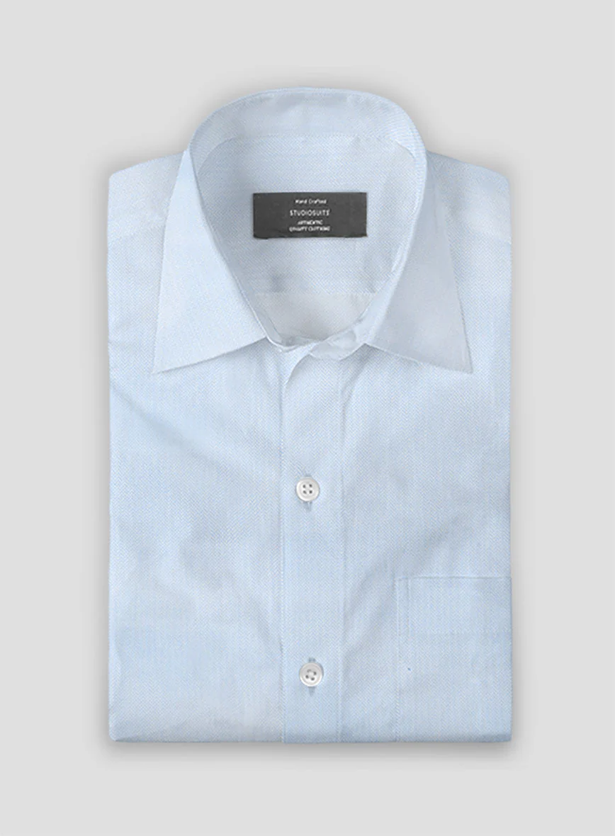 Sky Blue Herringbone Cotton Shirt - Image 3