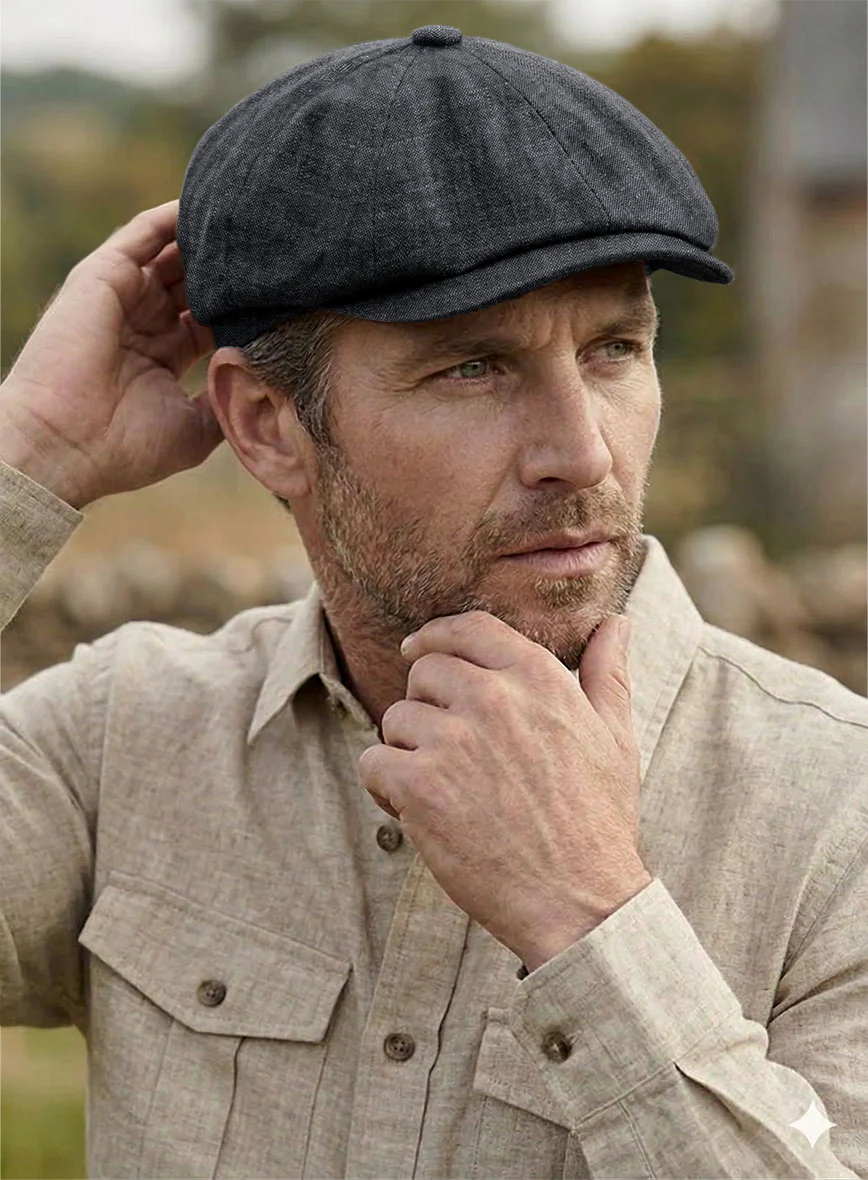 Slate Gray Linen Newsboy Cap - Image 2