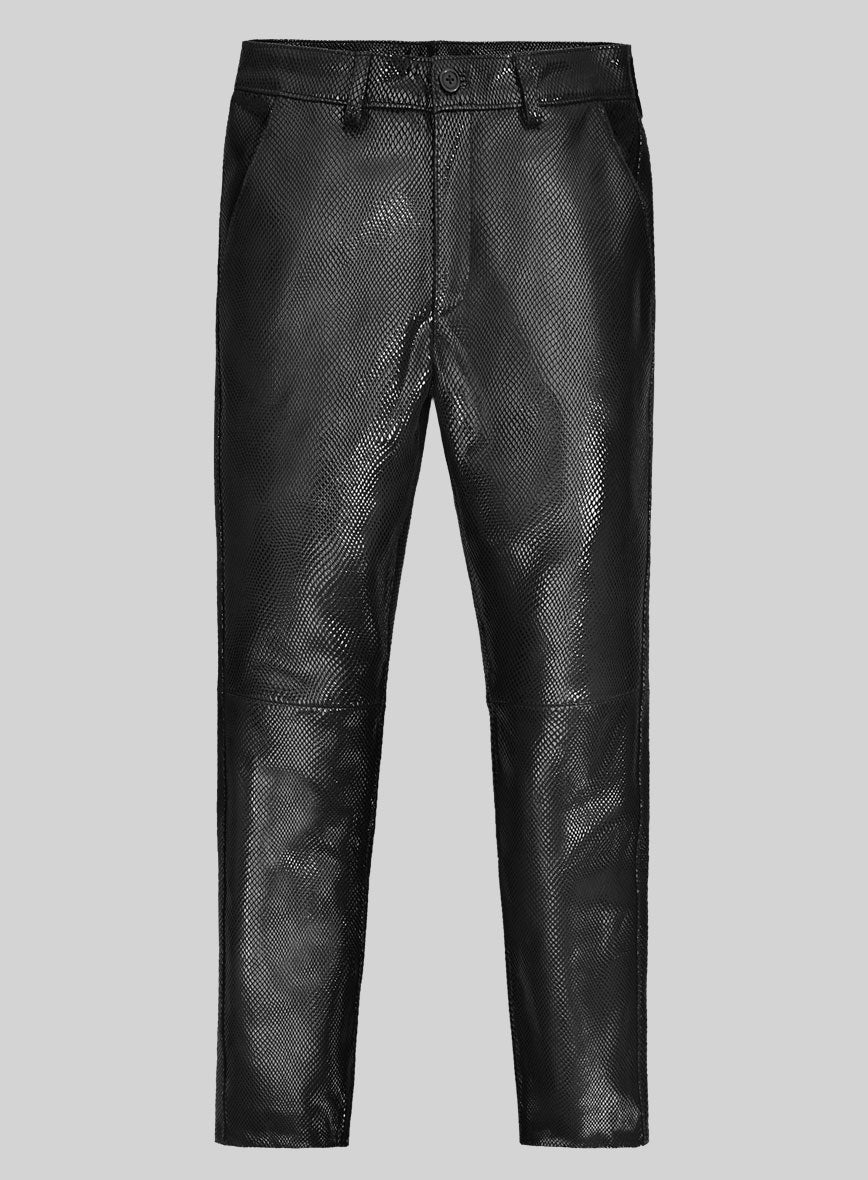 Snake Embossed Black Double Breasted Leather Suit - Image 10