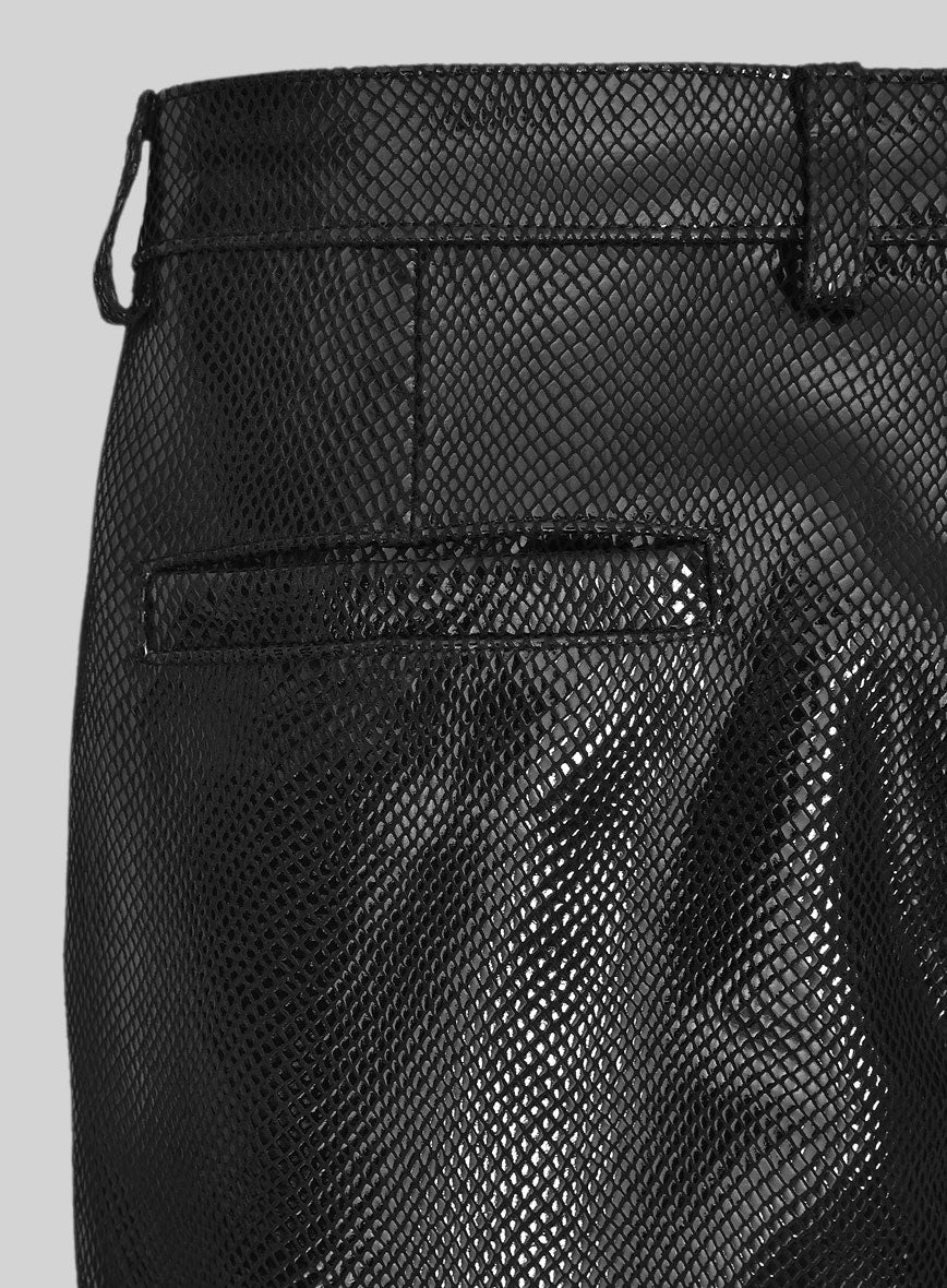 Snake Embossed Black Double Breasted Leather Suit - Image 13