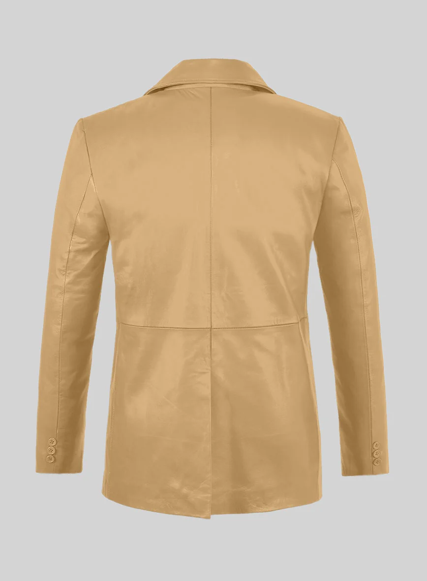 Soft Dark Beige Leather Pea Coat - Image 4