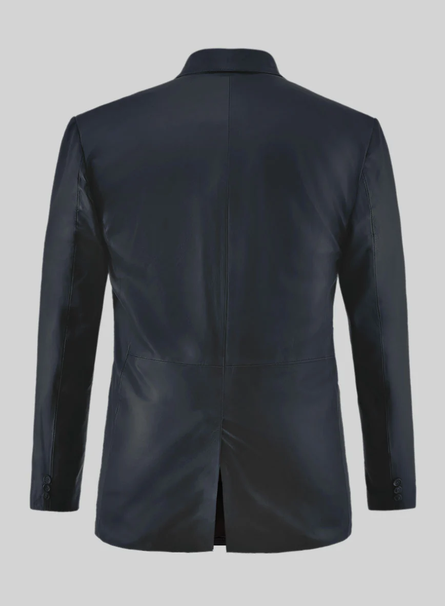 Soft Deep Blue Leather Blazer - Image 2