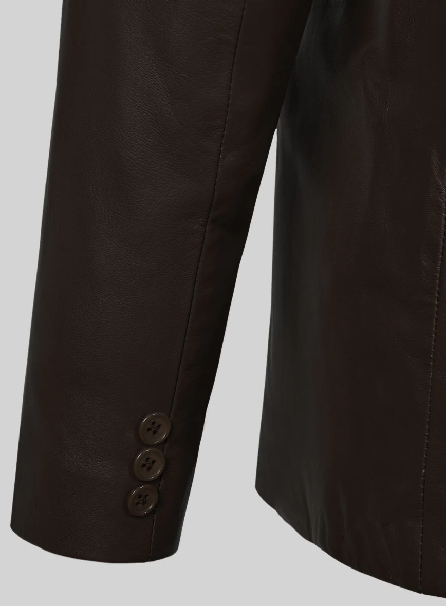 Soft Louis Brown Leather Pea Coat - Image 7