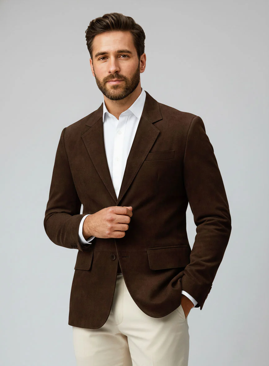 Mid Brown Suede Leather Blazer - Image 4