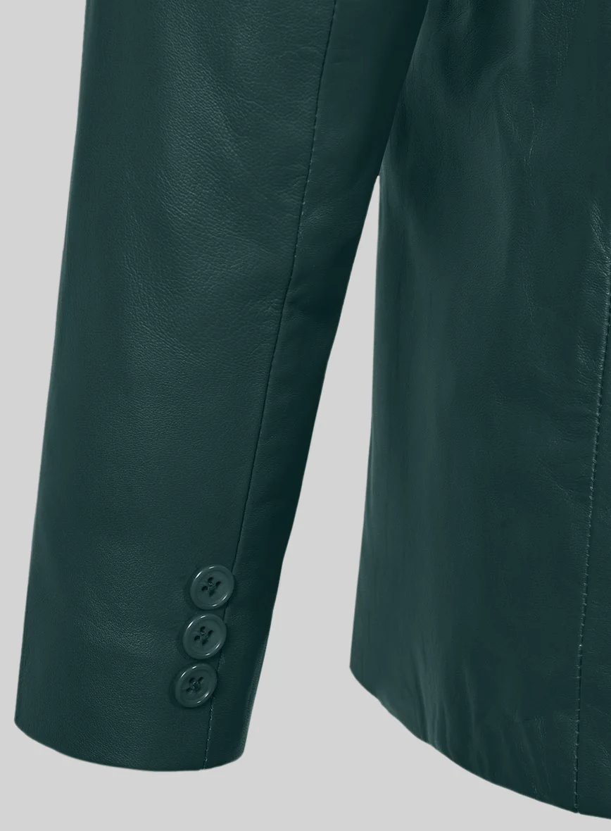 Soft Prussian Blue Leather Pea Coat - Image 2