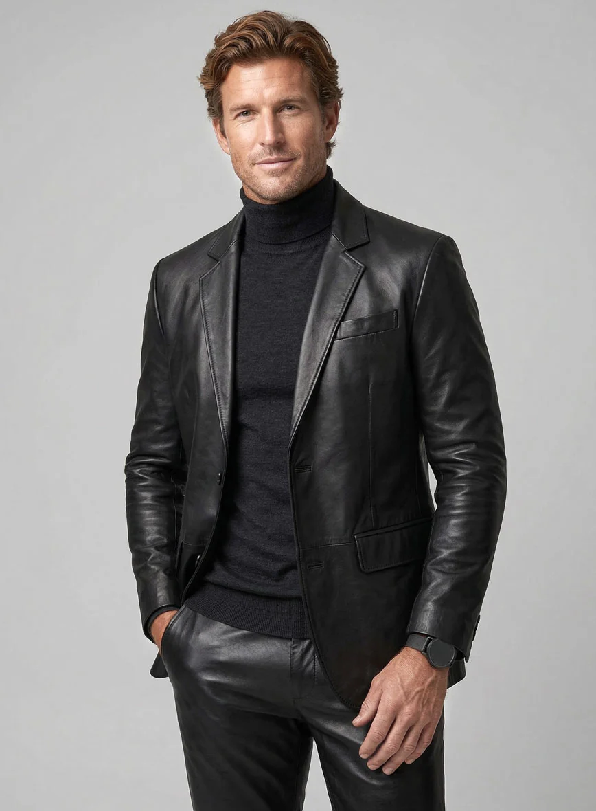 Soft Rich Black Leather Blazer - Image 2