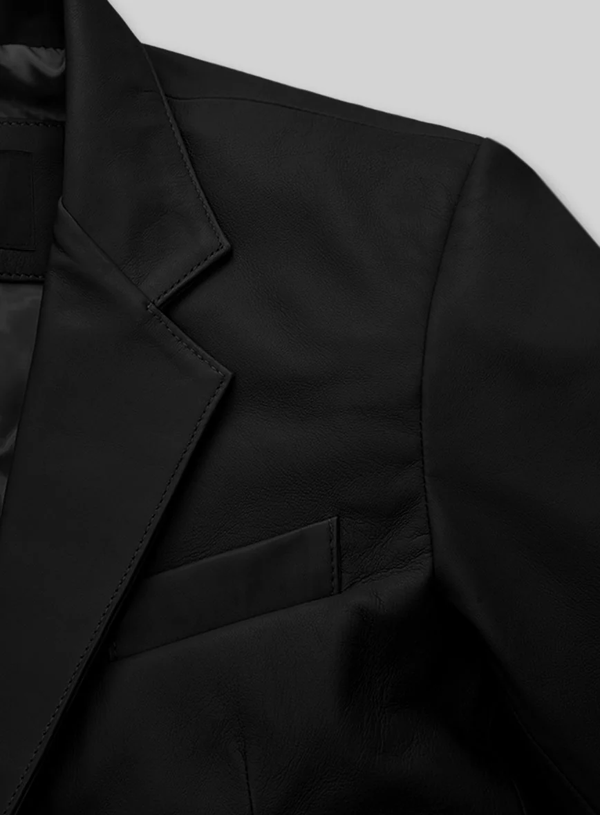 Soft Rich Black Leather Blazer - Image 4