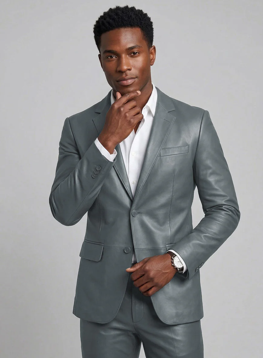 Soft Sherpa Gray Leather Blazer - Image 2
