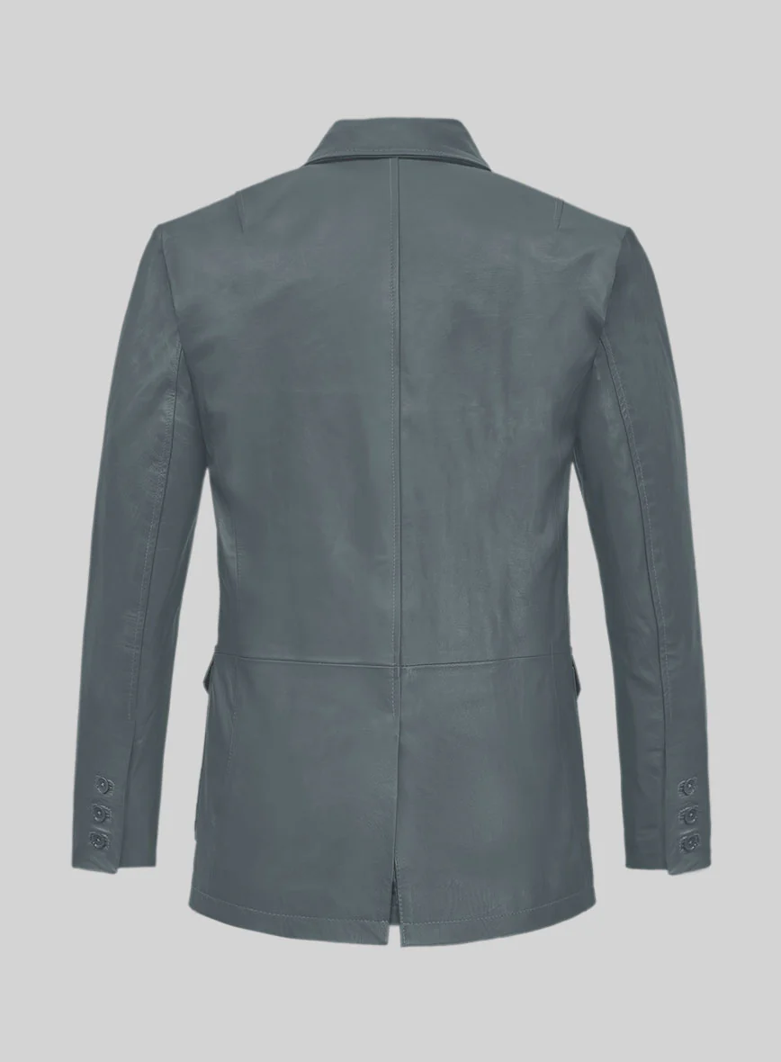 Soft Sherpa Gray Washed and Wax Leather Blazer - #712 - Image 2
