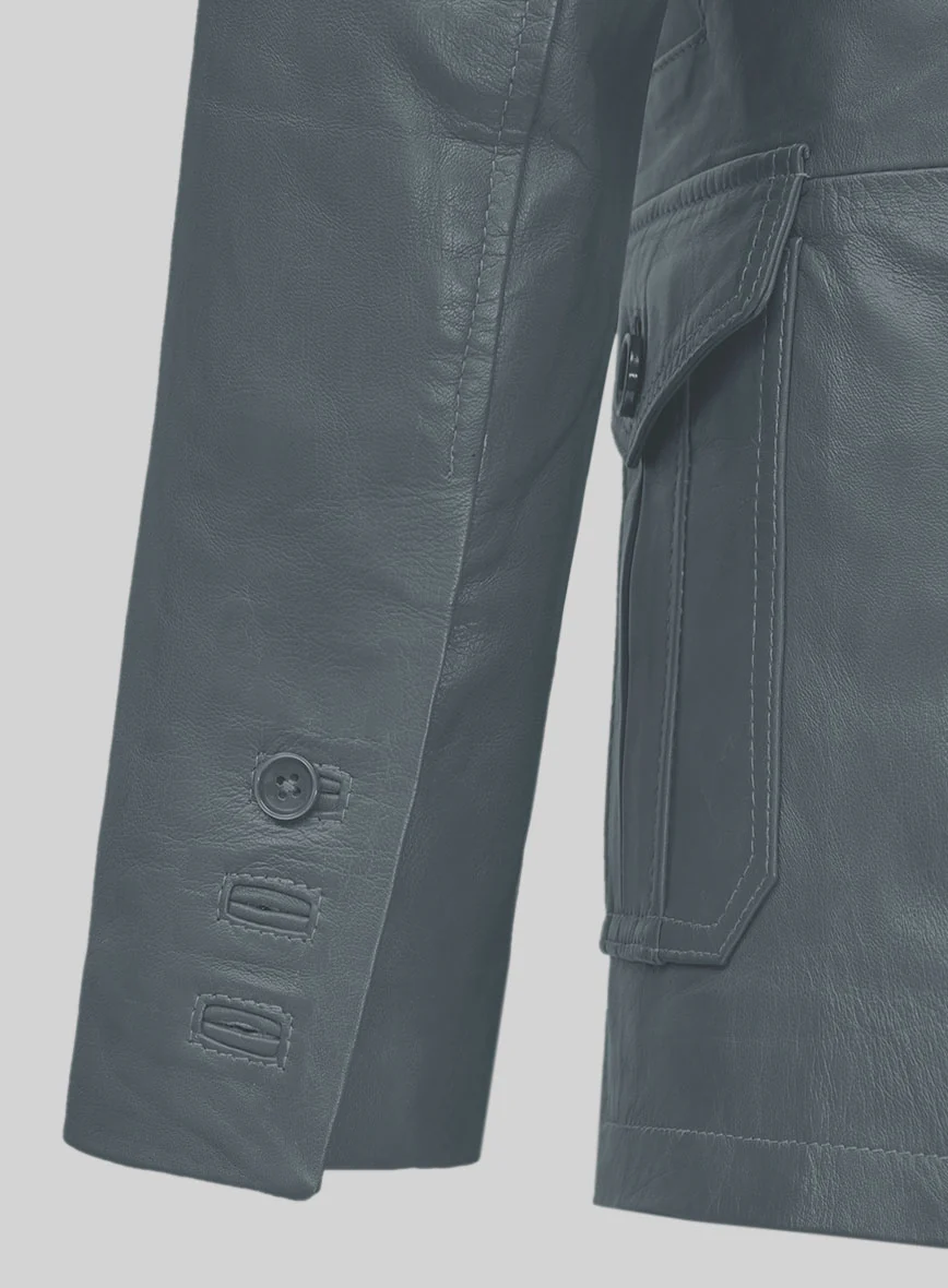 Soft Sherpa Gray Washed and Wax Leather Blazer - #712 - Image 4