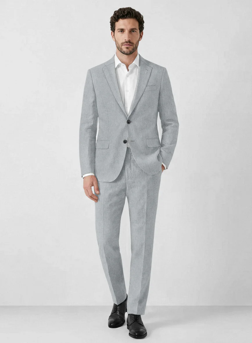 Solbiati Art Du Lin Blue Gray Linen Suit