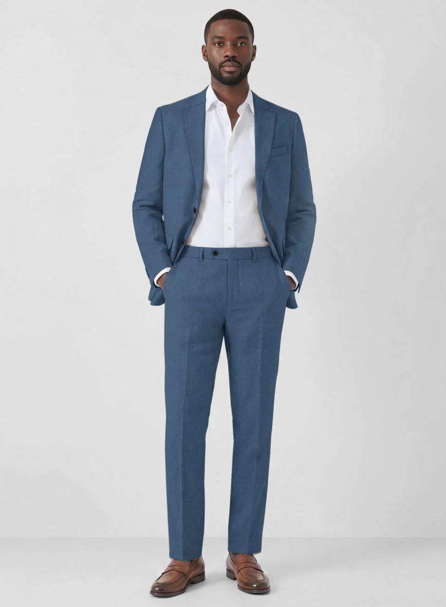 Solbiati Art Du Lin Dark Pastel Blue Linen Suit