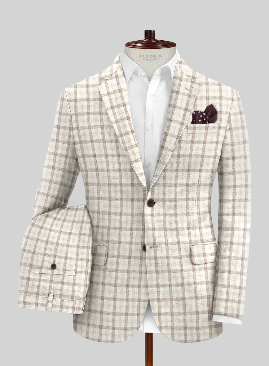 Solbiati Beige Checks Linen Suit