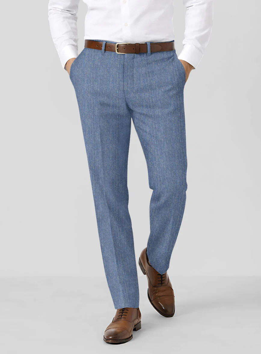 Solbiati Blue Herringbone Linen Pants