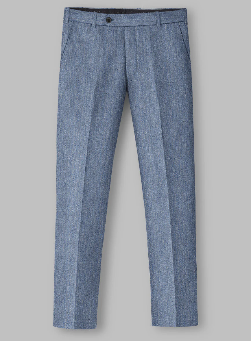 Solbiati Blue Herringbone Linen Pants - Image 2