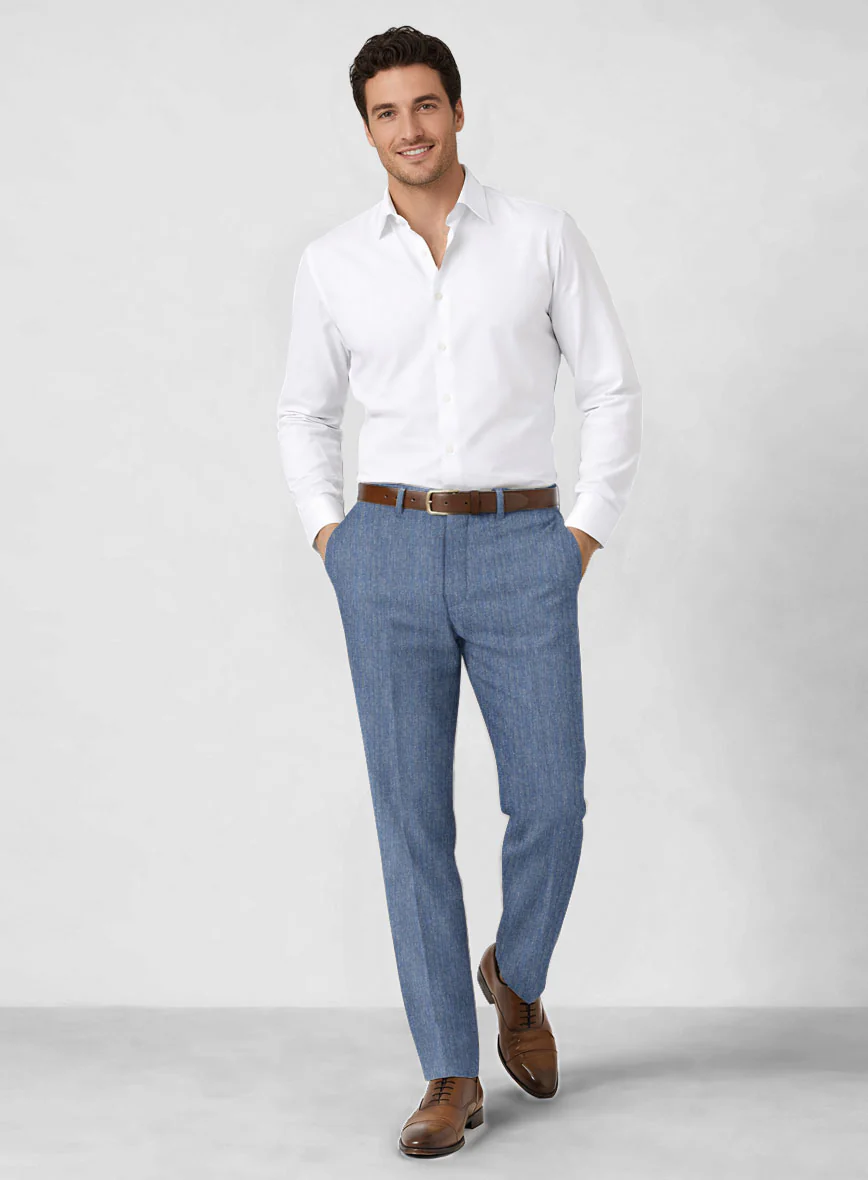 Solbiati Blue Herringbone Linen Pants - Image 3